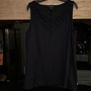 Lane Bryant crocheted neckline black tank
